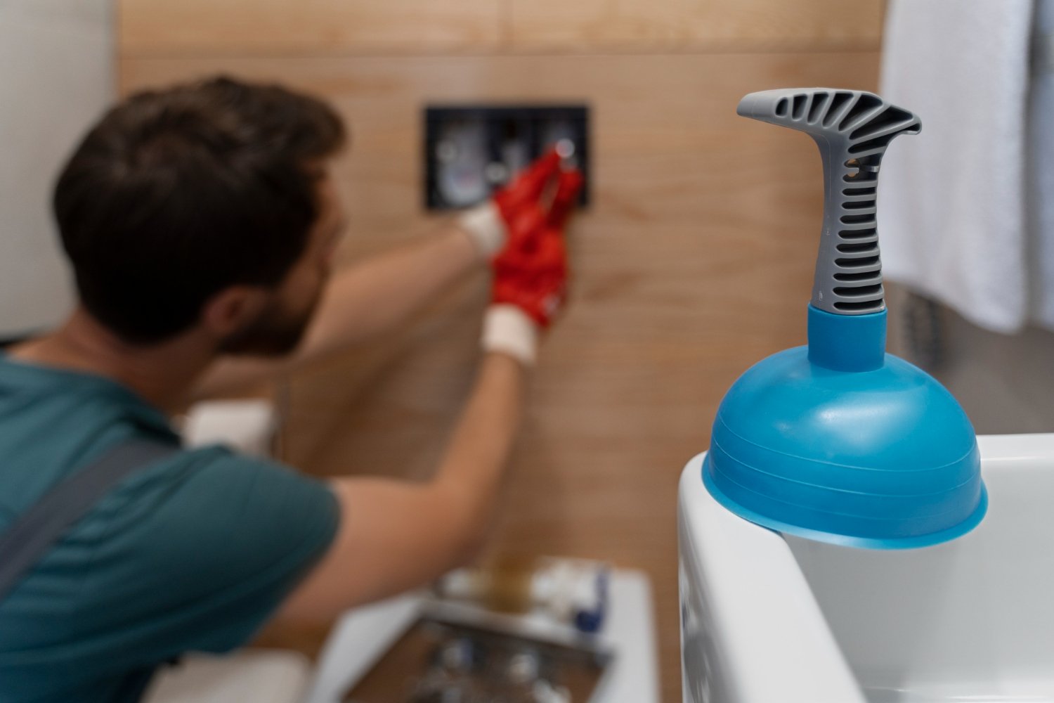 Side view man working as plumber